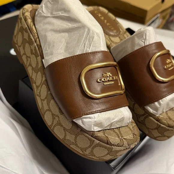 Coach Brown Signature Mules with Gold Accent - Picture 11 of 13